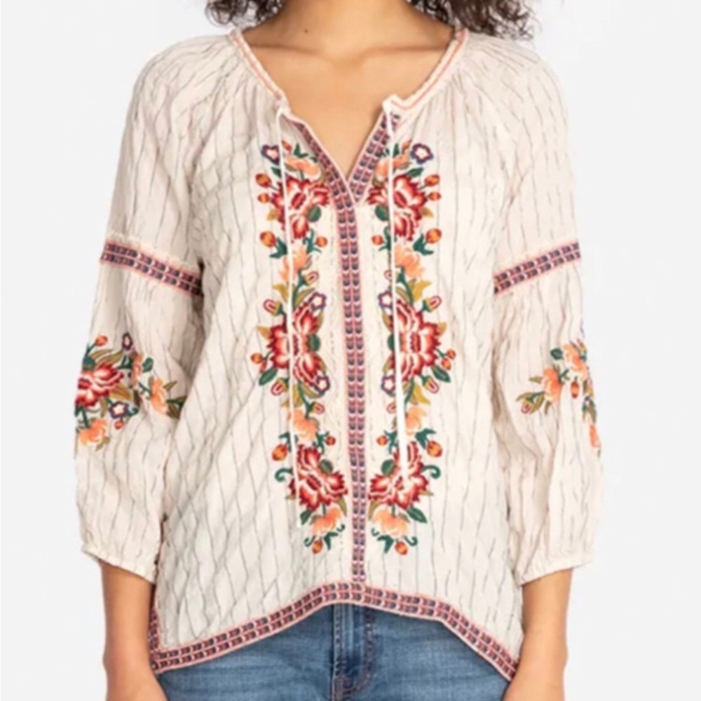 Johnny Was Workshop Juliene Boho Embroidered Peasant Top XL